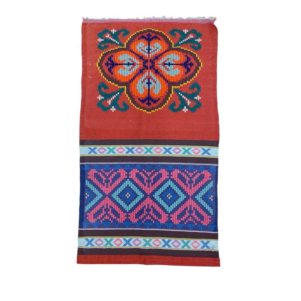 Vintage Wool Handmade Middle East Orange Blue Geometric Kilim Wall Hanging/Rug